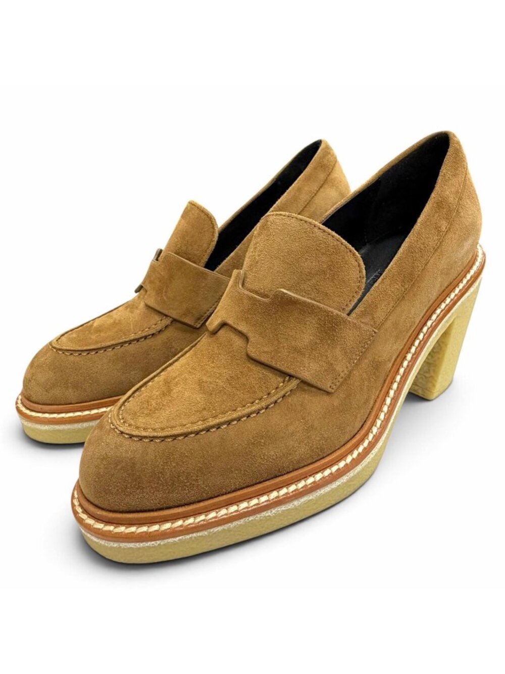Hermes Didi Moccasin Suede Leather Heels Loafers Pumps Brown